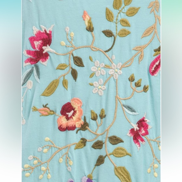 Johnny Was Osaka Embroidered Relaxed Cotton Knit Dress in Marine Blue Medium - Picture 10 of 10